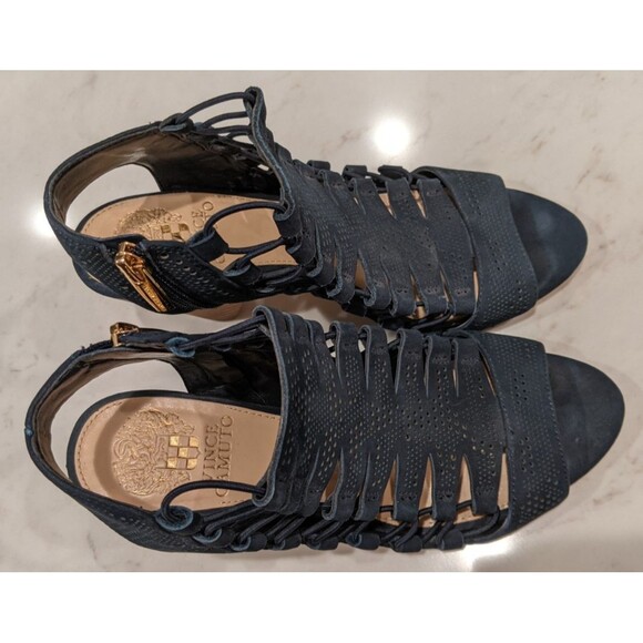 Women's Vince Camuto Eliaz Navy Blue Caged Peep Toe Cone Heel Sandals SZ 7 - Picture 9 of 14